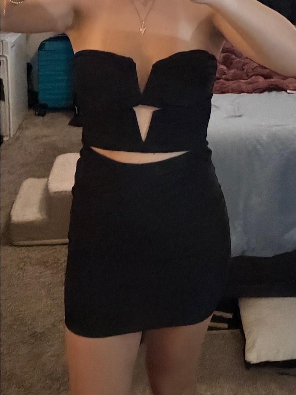 PrettyLittleThing Black Strapless Cutout Mini Dress- Size 8
